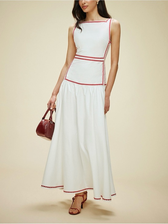 Commense Dresses & Skirts - NWT Commense White Red Trim Maxi Dress Tie Back Cotton Vacation Dress Size M